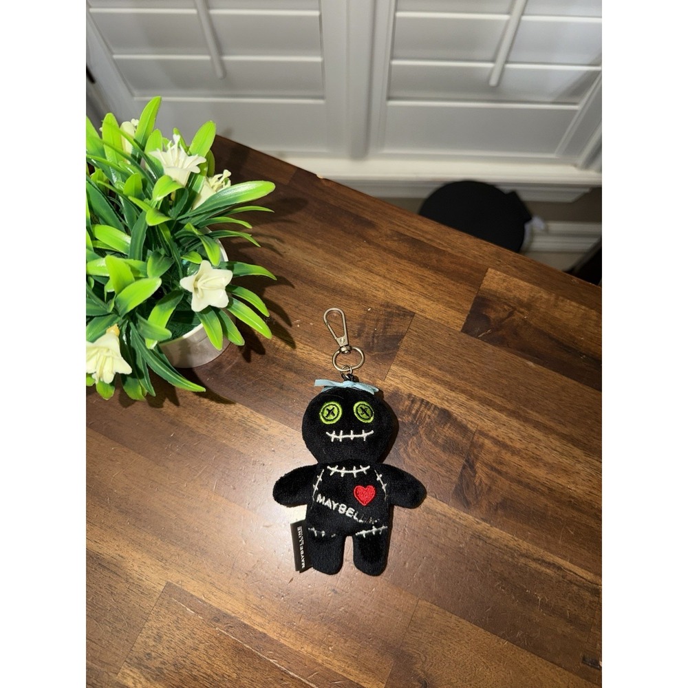 Maybelline NY  Voodoo Doll Keychain Purse Charm Black Heart Eyes plush Rare